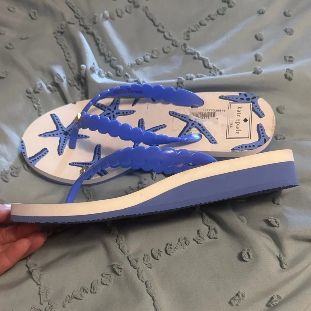 Kate Spade White and Blue Starfish Flip Flops - Picture 6 of 7